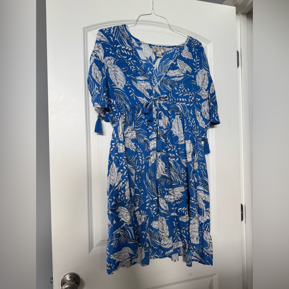 BOG collective Blue Floral tassel  Dress size L